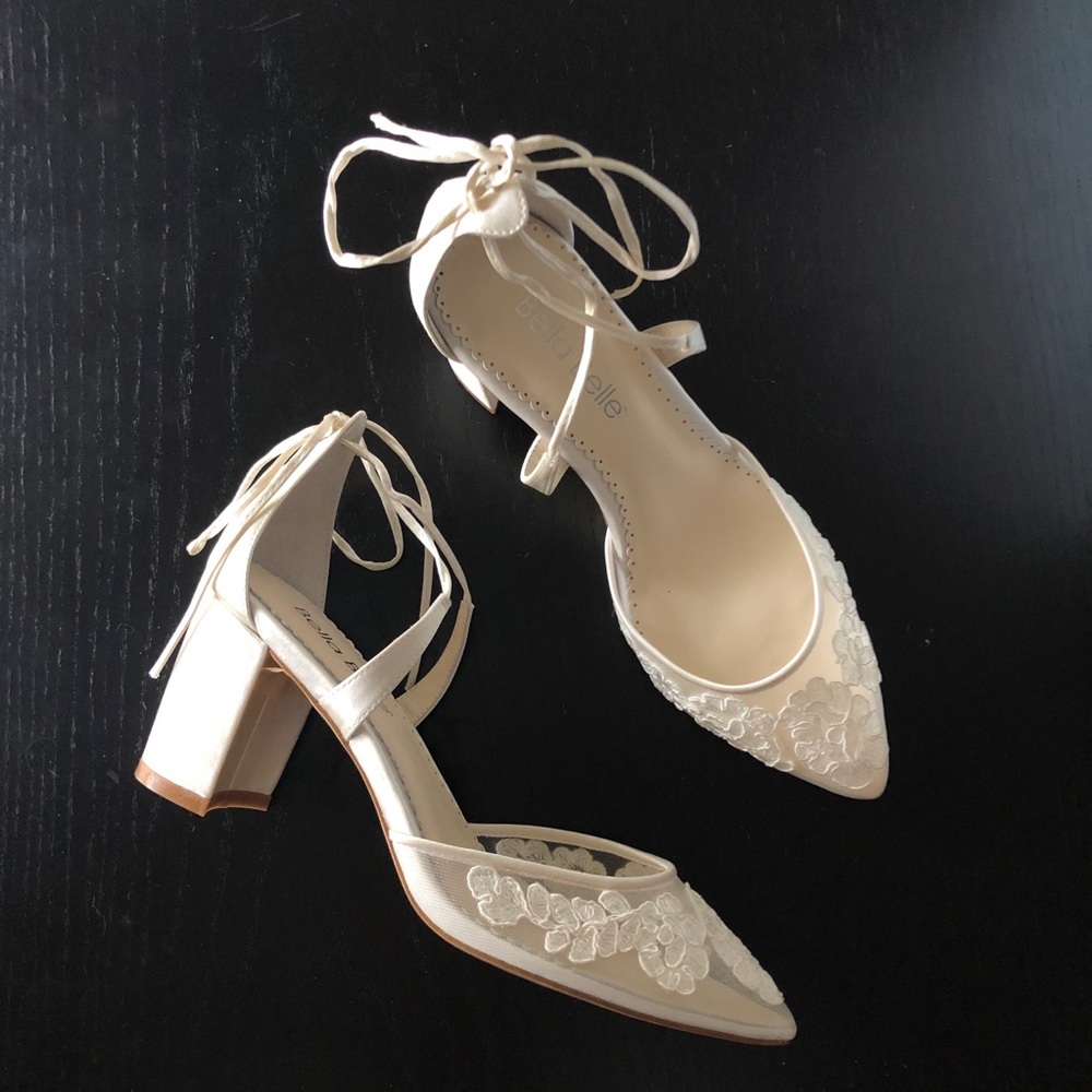 Bella Belle Ivory Lace Block Wedding Heels